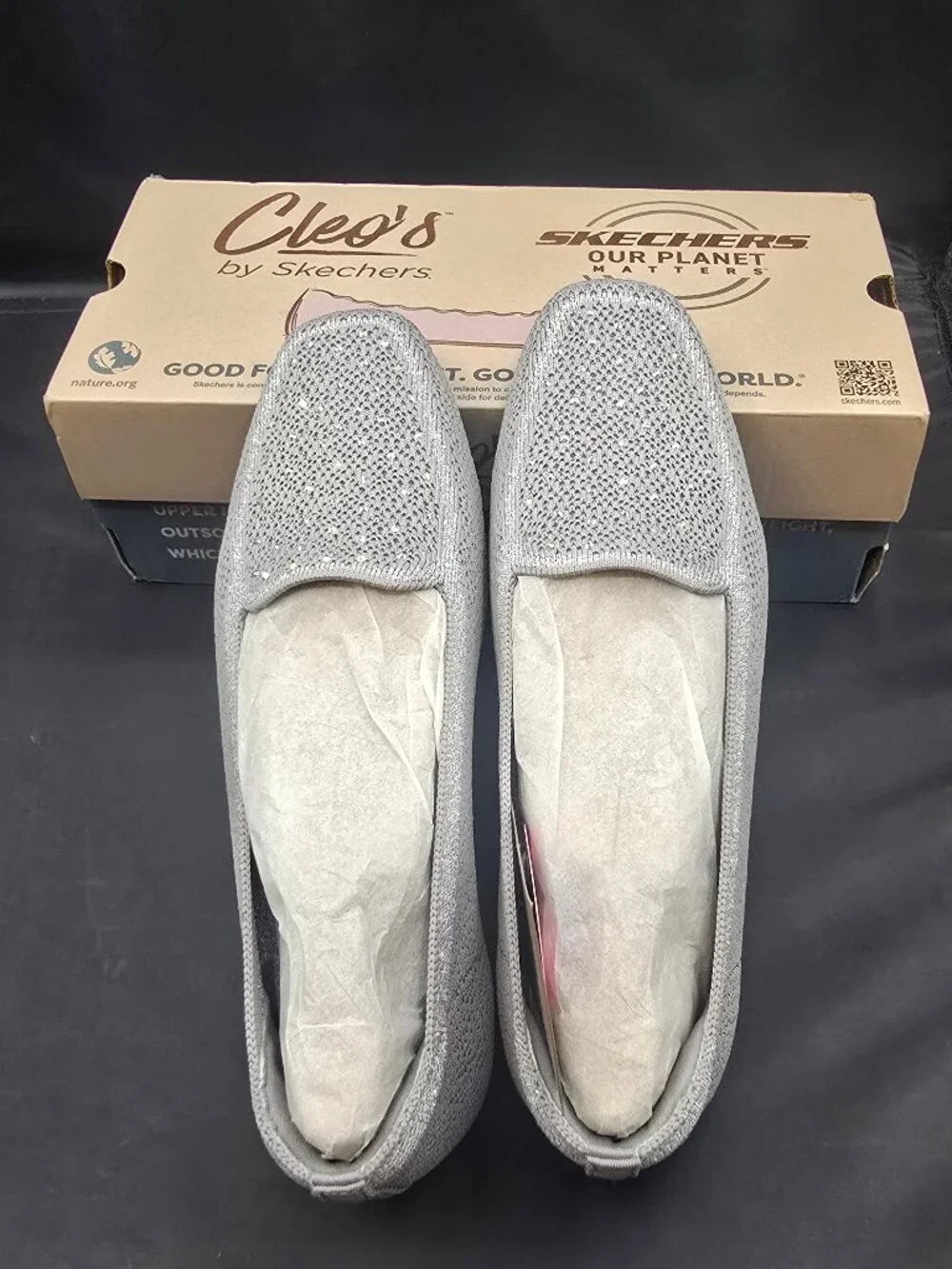 Skechers Cleo Square Toe Recycled Vegan Rhinestone Loafers 7.5